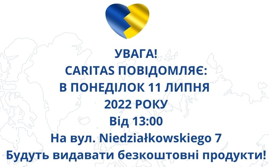 Wydawanie paczek żywnościowych dla obywateli Ukrainy przez CARITAS